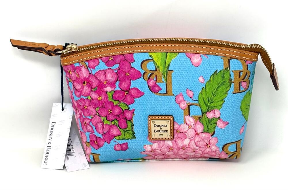Dooney & Bourke Hydrangea Monogram Cosmetic Makeup Case Pouch Bag Blue DB Clutch